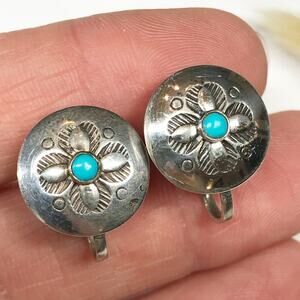 Vintage Bell Trading Post 925 Sterling Silver Turquoise Western Concho Earrings